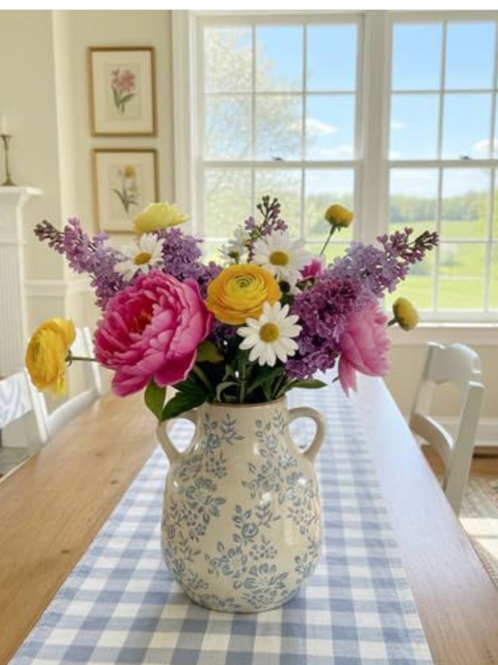 Floral Ceramic Double-Handled Vase.